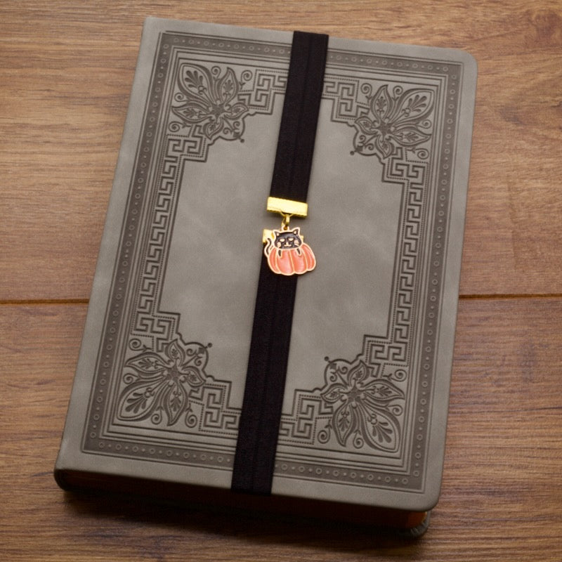 Halloween Black Cat In A Pumpkin Elastic Bookmark
