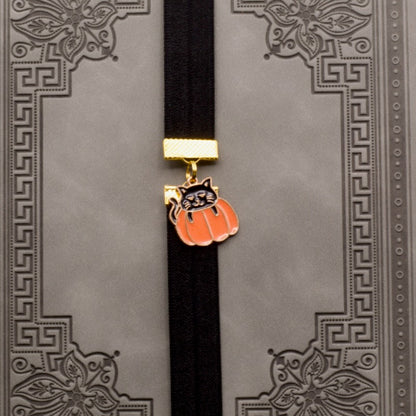 Halloween Black Cat In A Pumpkin Elastic Bookmark
