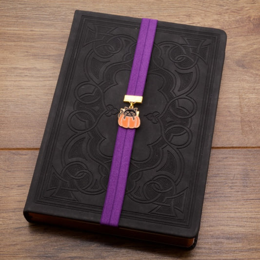 Halloween Black Cat In A Pumpkin Elastic Bookmark